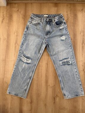 Light Wash Distressed Straight-Leg Jeans